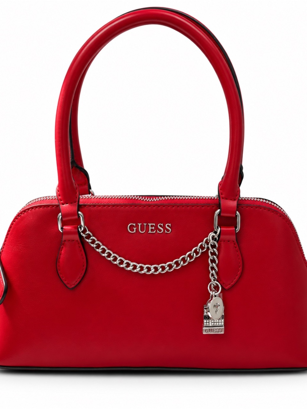 Guess Red Dome Satchel with Silver Chain Charm